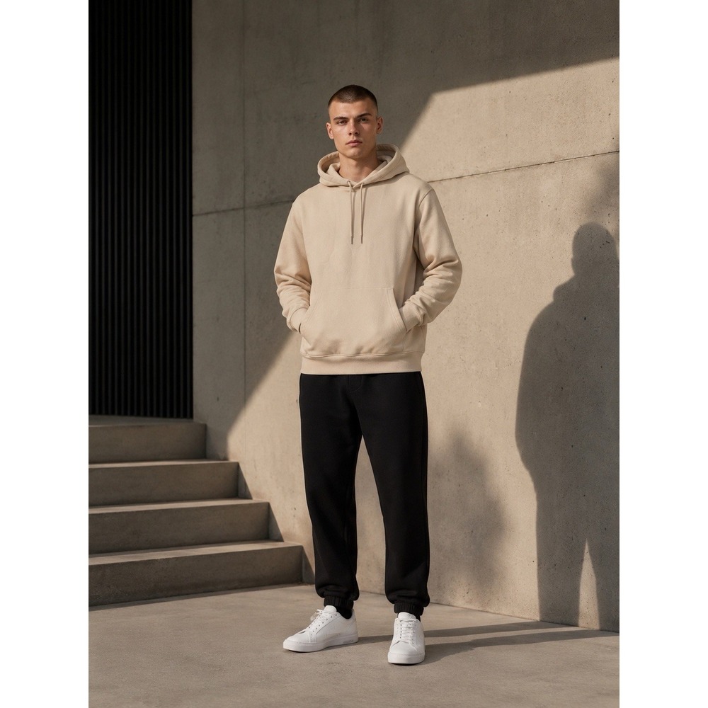 HM Mens Relaxed Fit Fleece Hoodie Beige Sand Tan Pullover Size M Medium